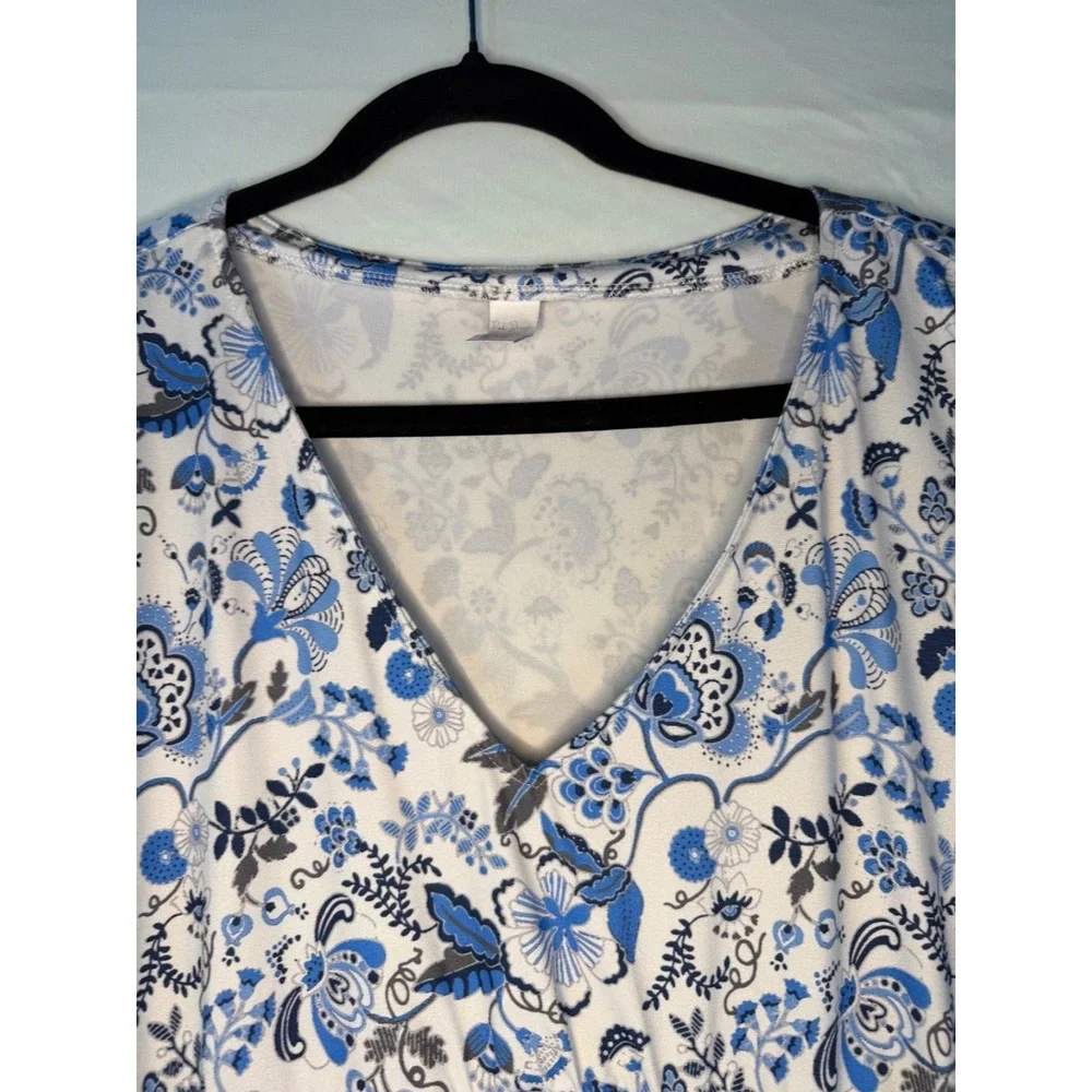 Pink Daisy womens blue & white floral 3/4 sleeve dress Sz 3x cottage core comfy - Picture 5 of 11